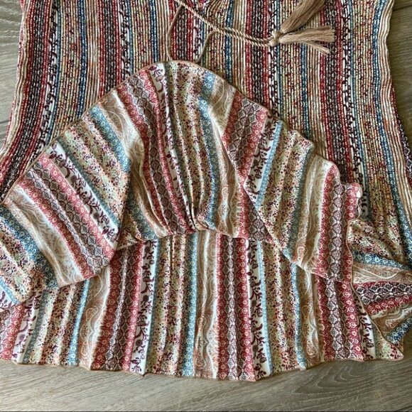 Zac & Rachel Floral Ruffled Cap Sleeve Pleated Blouse With Tassels - Picture 8 of 14